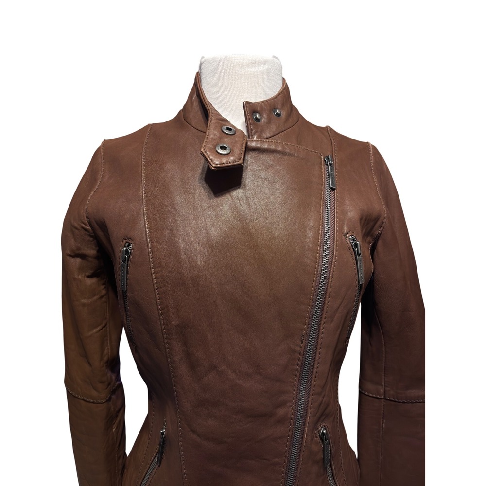 VTG Michael Kors Leather Moto Jacket Womens Brown Asymmetrical Zip Biker Medium